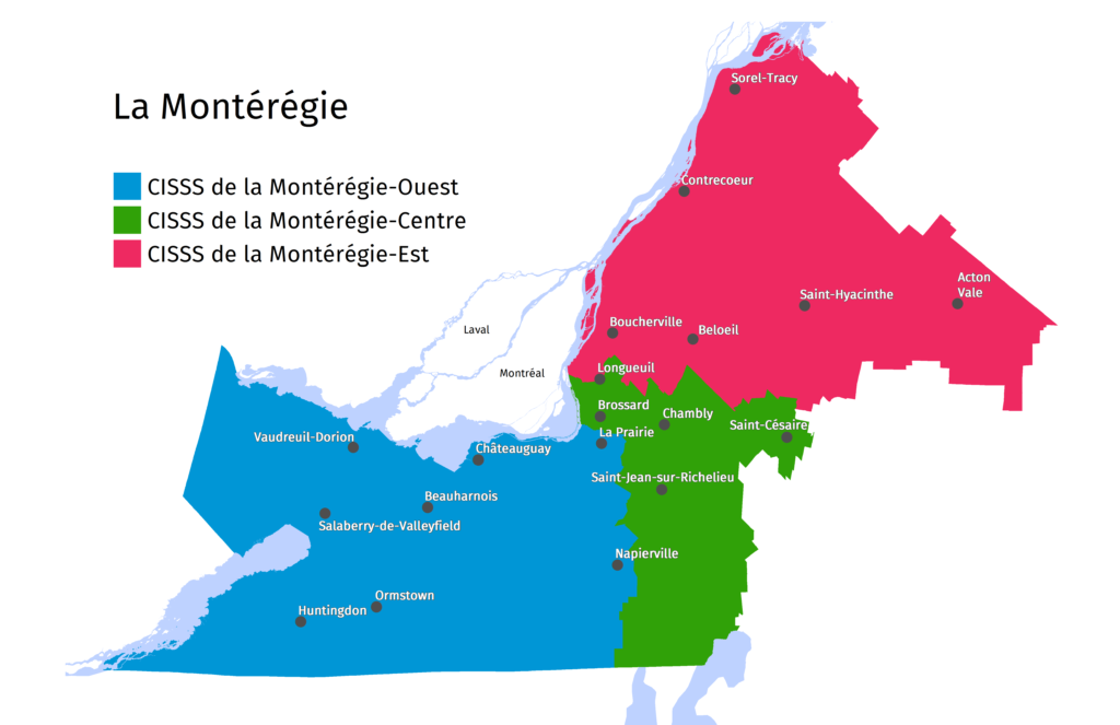 La Montérégie étant une grande région, nous avons donc pris le temps de vous présenter sur
une carte le territoire que nous desservons. Nous desservons toutes les villes situées en
Montérégie-OUEST, en Montérégie-CENTRE et Montérégie-EST.